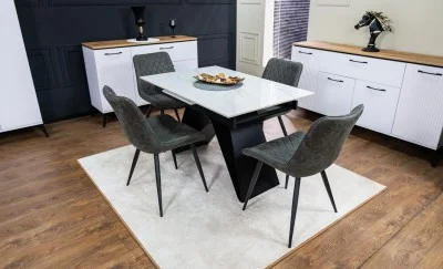 Set Masă Living Extensibilă KJT417 Albă cu 4 Scaune J262-L Gri
