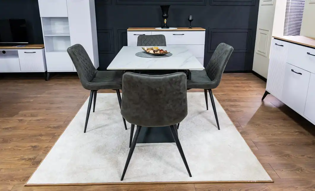 Set Masă Living Extensibilă KJT417 Albă cu 4 Scaune J262-L Gri 4