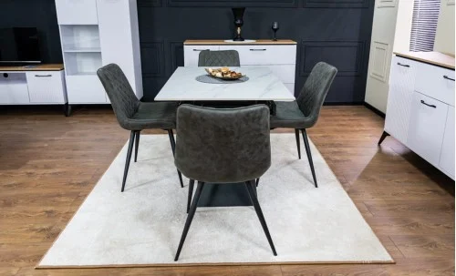 Set Masă Living Extensibilă KJT417 Albă cu 4 Scaune J262-L Gri