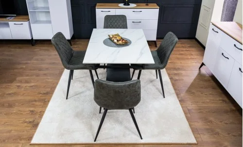 Set Masă Living Extensibilă KJT417 Albă cu 4 Scaune J262-L Gri