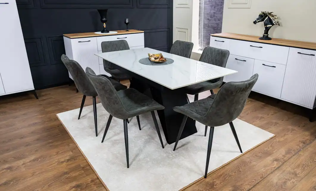 Set Masă Living Extensibilă KJT417 Albă cu 6 Scaune J262-L Gri 1
