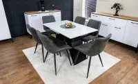 Set Masă Living Extensibilă KJT417 Albă cu 6 Scaune J262-L Gri