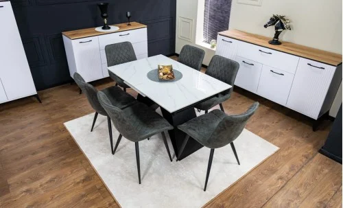 Set Masă Living Extensibilă KJT417 Albă cu 6 Scaune J262-L Gri