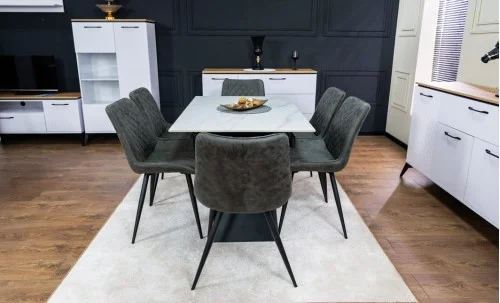 Set Masă Living Extensibilă KJT417 Albă cu 6 Scaune J262-L Gri