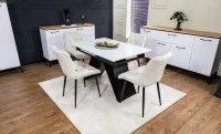 Set Masă Living Extensibilă KJT417 Albă cu 4 Scaune KJC0357 Bej