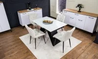 Set Masă Living Extensibilă KJT417 Albă cu 4 Scaune KJC0357 Bej