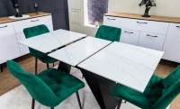 Set Masă Living Extensibilă KJT417 Albă cu 4 Scaune KJC0357 Verzi 7