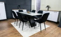 Set Masă Living Extensibilă KJT417 Albă cu 6 Scaune KJC176 Negre 4