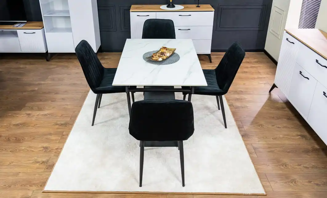 Set Masă Living Extensibilă KJT417 Albă cu 4 Scaune KJC176 Negre 3
