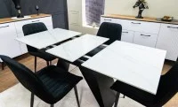Set Masă Living Extensibilă KJT417 Albă cu 4 Scaune KJC176 Negre 5
