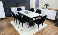 Set Masă Living Extensibilă KJT417 Albă cu 6 Scaune KJC176 Negre