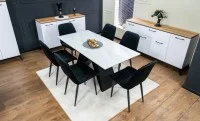 Set Masă Living Extensibilă KJT417 Albă cu 6 Scaune KJC176 Negre