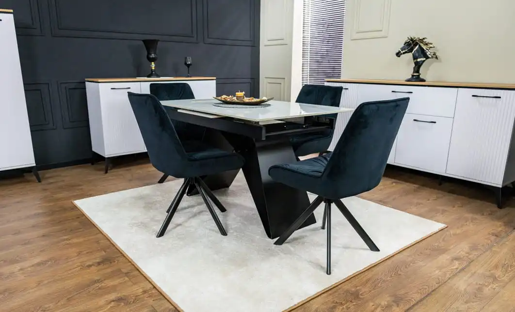 Set Masă Living Extensibilă KJT417 Albă cu 4 Scaune KJC356 Negre 8