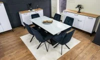 Set Masă Living Extensibilă KJT417 Albă cu 6 Scaune KJC356 Negre 2