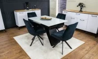 Set Masă Living Extensibilă KJT417 Albă cu 4 Scaune KJC356 Negre