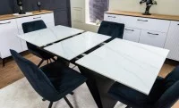 Set Masă Living Extensibilă KJT417 Albă cu 4 Scaune KJC356 Negre 6
