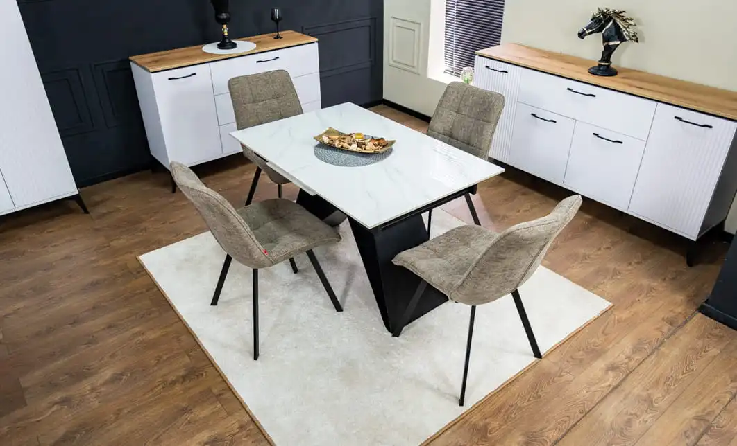 Set Masă Living Extensibilă KJT417 Albă cu 4 Scaune DCM1801CF Maro 1
