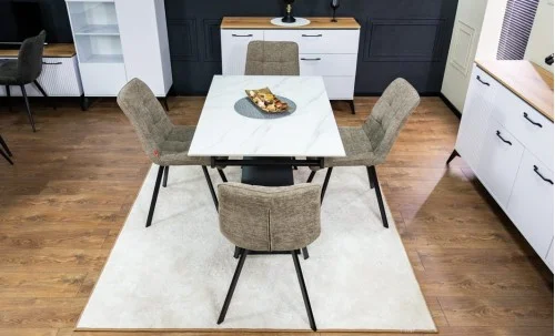 Set Masă Living Extensibilă KJT417 Albă cu 4 Scaune DCM1801CF Maro