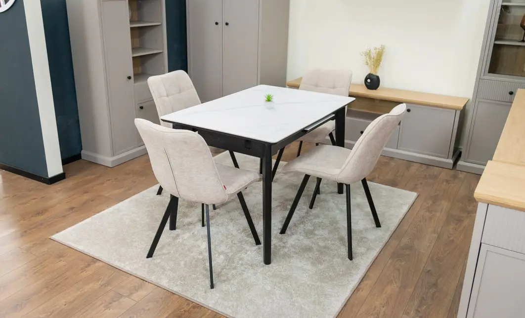 Set Masă Living Extensibilă KJT4711-1 Alb cu 4 Scaune DCM1801CF Bej 6
