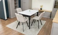 Set Masă Living Extensibilă KJT4711-1 Alb cu 4 Scaune DCM1801CF Bej 6