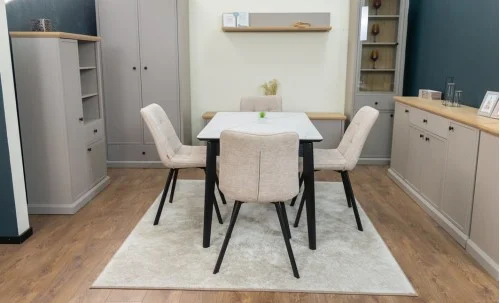 Set Masă Living Extensibilă KJT4711-1 Alb cu 4 Scaune DCM1801CF Bej