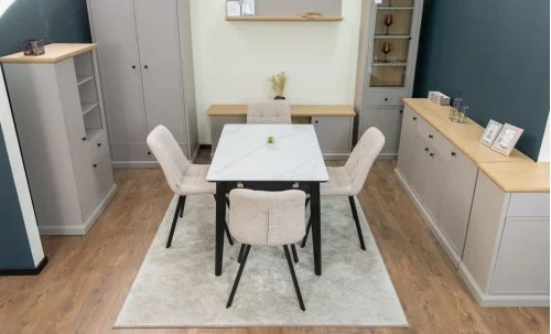 Set Masă Living Extensibilă KJT4711-1 Alb cu 4 Scaune DCM1801CF Bej