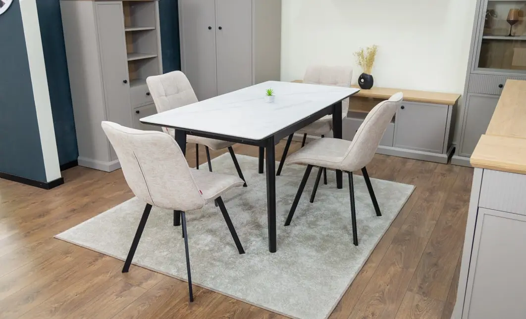 Set Masă Living Extensibilă KJT4711-1 Alb cu 4 Scaune DCM1801CF Bej 7