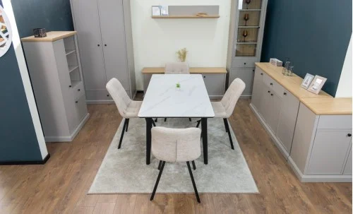 Set Masă Living Extensibilă KJT4711-1 Alb cu 4 Scaune DCM1801CF Bej