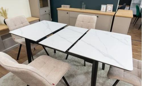 Set Masă Living Extensibilă KJT4711-1 Alb cu 4 Scaune DCM1801CF Bej