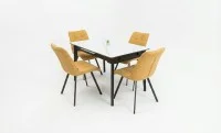 Set Masă Living Extensibilă KJT4711-1 Alb cu 4 Scaune DCM1801CF Muștar