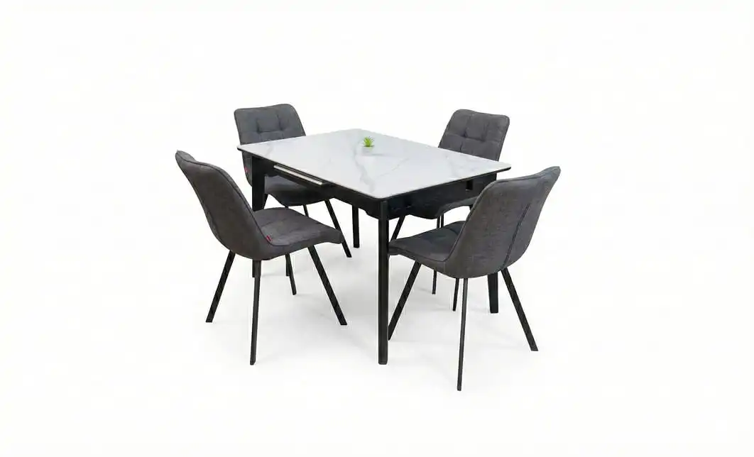 Set Masă Living Extensibilă KJT4711-1 Alb cu 4 Scaune DCM1801CF Gri 2