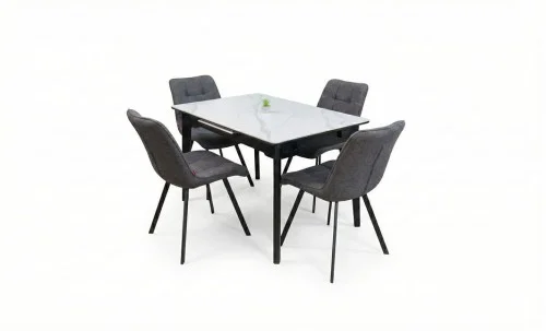 Set Masă Living Extensibilă KJT4711-1 Alb cu 4 Scaune DCM1801CF Gri