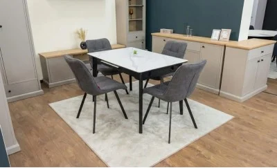 Set Masă Living Extensibilă KJT4711-1 Alb cu 4 Scaune DCM1801CF Gri