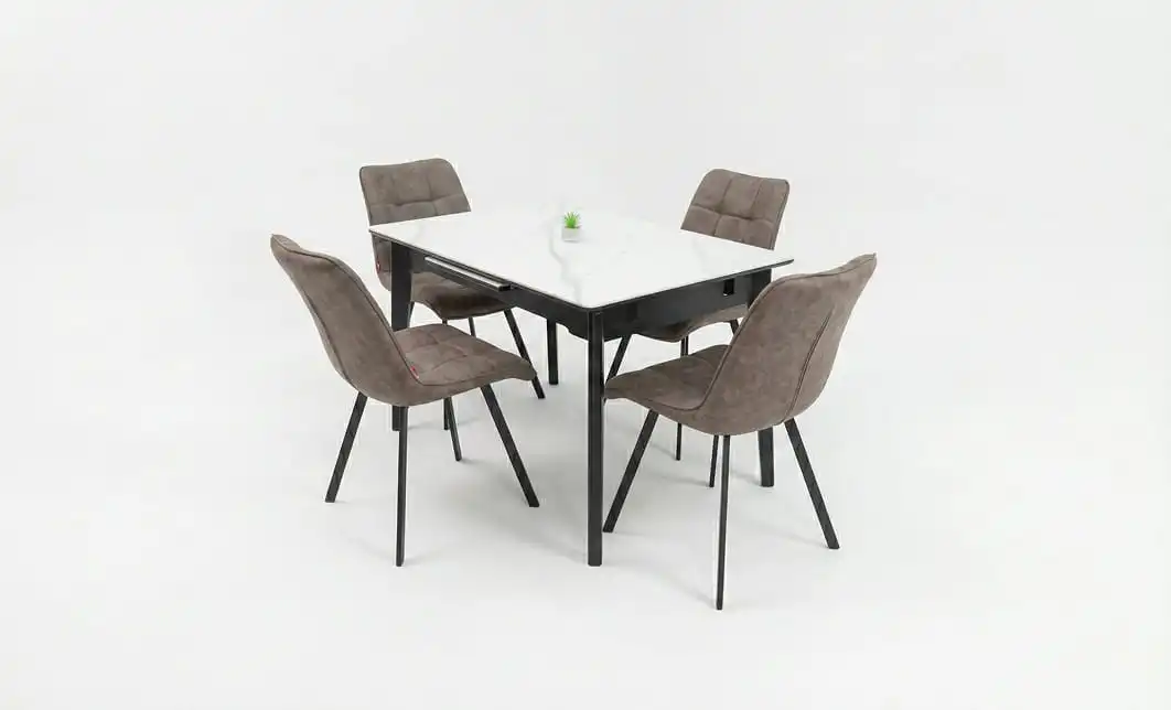 Set Masă Living Extensibilă KJT4711-1 Alb cu 4 Scaune DCM1801CF Maro 2