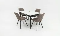Set Masă Living Extensibilă KJT4711-1 Alb cu 4 Scaune DCM1801CF Maro 2