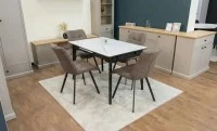 Set Masă Living Extensibilă KJT4711-1 Alb cu 4 Scaune DCM1801CF Maro