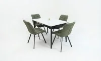 Set Masă Living Extensibilă KJT4711-1 Alb cu 4 Scaune DCM1801CF Verzi