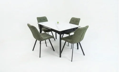 Set Masă Living Extensibilă KJT4711-1 Alb cu 4 Scaune DCM1801CF Verzi