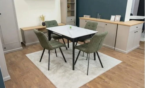 Set Masă Living Extensibilă KJT4711-1 Alb cu 4 Scaune DCM1801CF Verzi