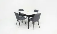 Set Masă Living Extensibilă KJT4711-1 Alb cu 4 Scaune Tapițate DCM2001AF Gri 2