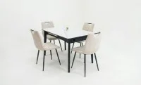 Set Masă Living Extensibilă KJT4711-1 Alb cu 4 Scaune KJC0358 Bej