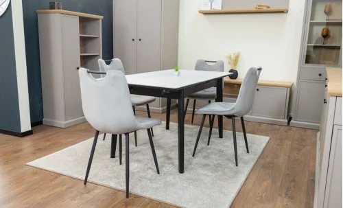 Set Masă Living Extensibilă KJT4711-1 Alb cu 4 Scaune KJC0358 Gri