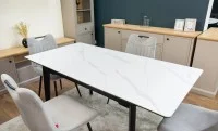 Set Masă Living Extensibilă KJT4711-1 Alb cu 4 Scaune KJC0358 Gri