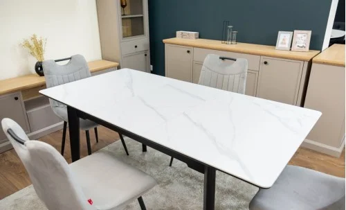 Set Masă Living Extensibilă KJT4711-1 Alb cu 4 Scaune KJC0358 Gri