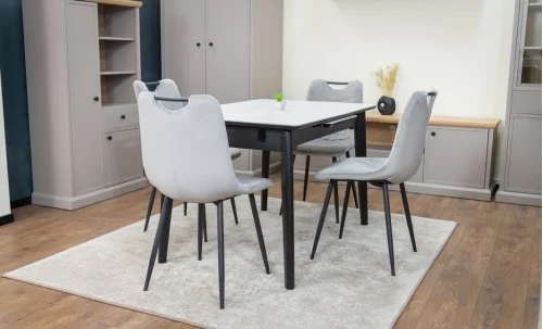 Set Masă Living Extensibilă KJT4711-1 Alb cu 4 Scaune KJC0358 Gri