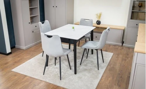 Set Masă Living Extensibilă KJT4711-1 Alb cu 4 Scaune KJC0358 Gri