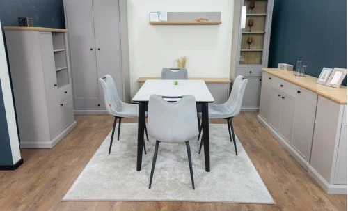 Set Masă Living Extensibilă KJT4711-1 Alb cu 4 Scaune KJC0358 Gri