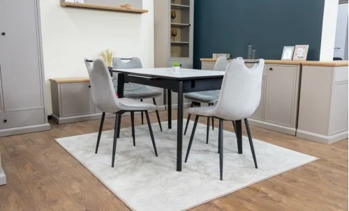 Set Masă Living Extensibilă KJT4711-1 Alb cu 4 Scaune KJC0358 Gri