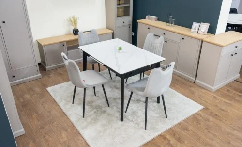 Set Masă Living Extensibilă KJT4711-1 Alb cu 4 Scaune KJC0358 Gri