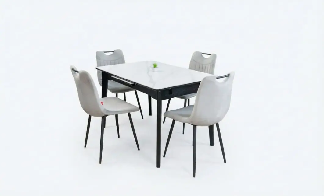 Set Masă Living Extensibilă KJT4711-1 Alb cu 4 Scaune KJC0358 Gri 2